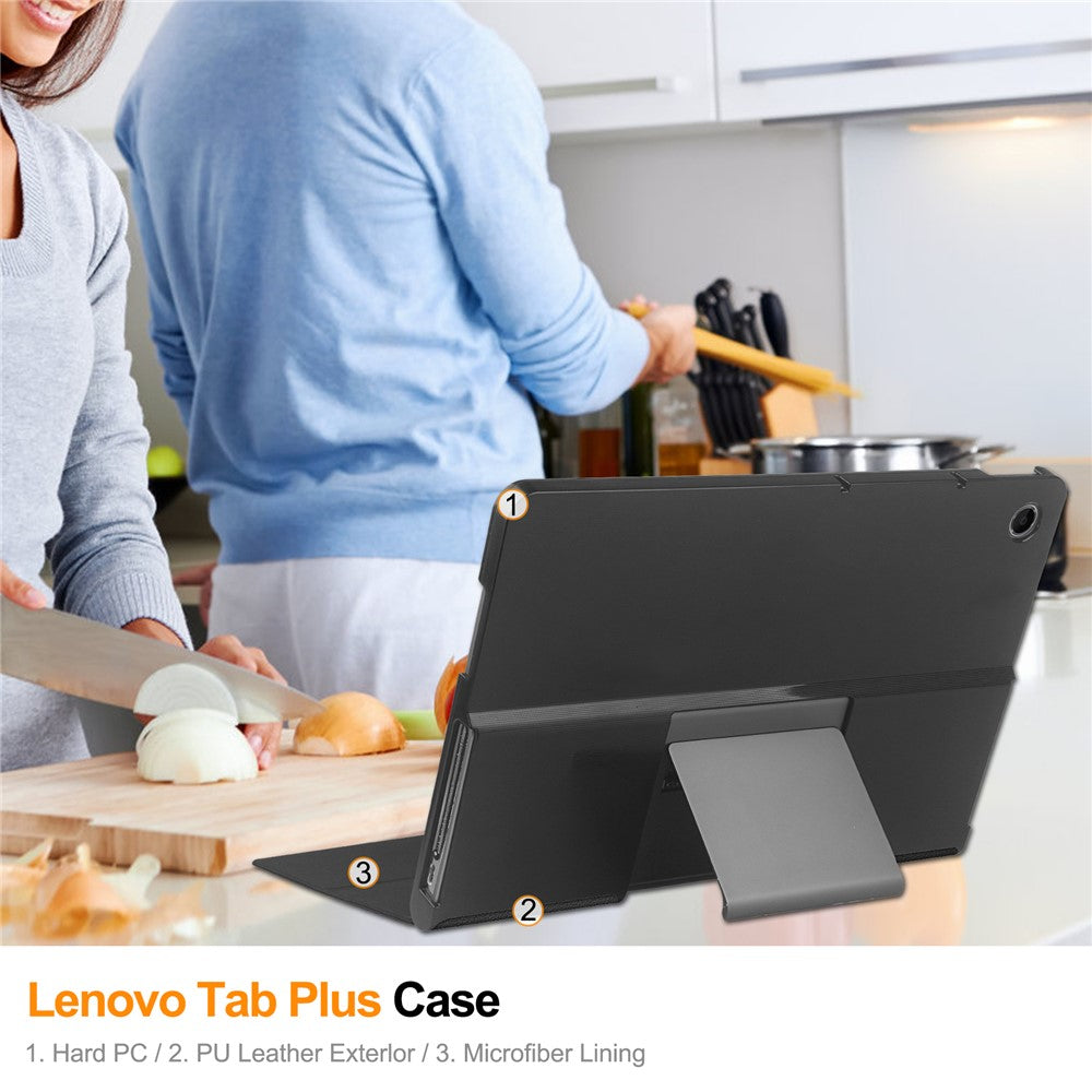 For Lenovo Tab Plus Stand Case Shockproof Leather Tablet Cover - Black