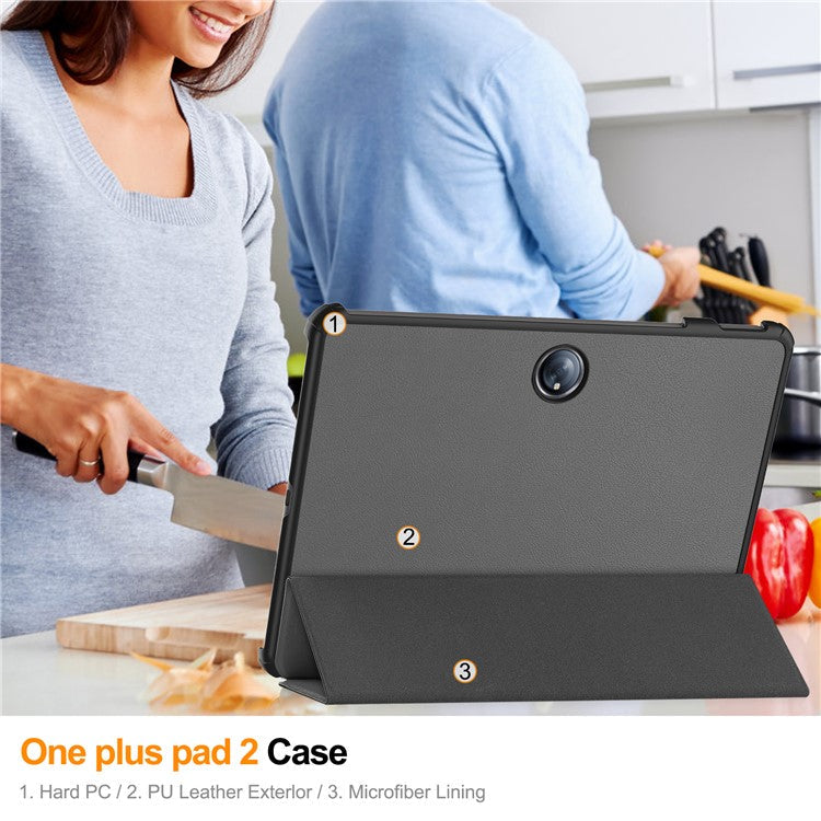 For OnePlus Pad 2 Case Shockproof Leather Stand Tablet Cover - Grey