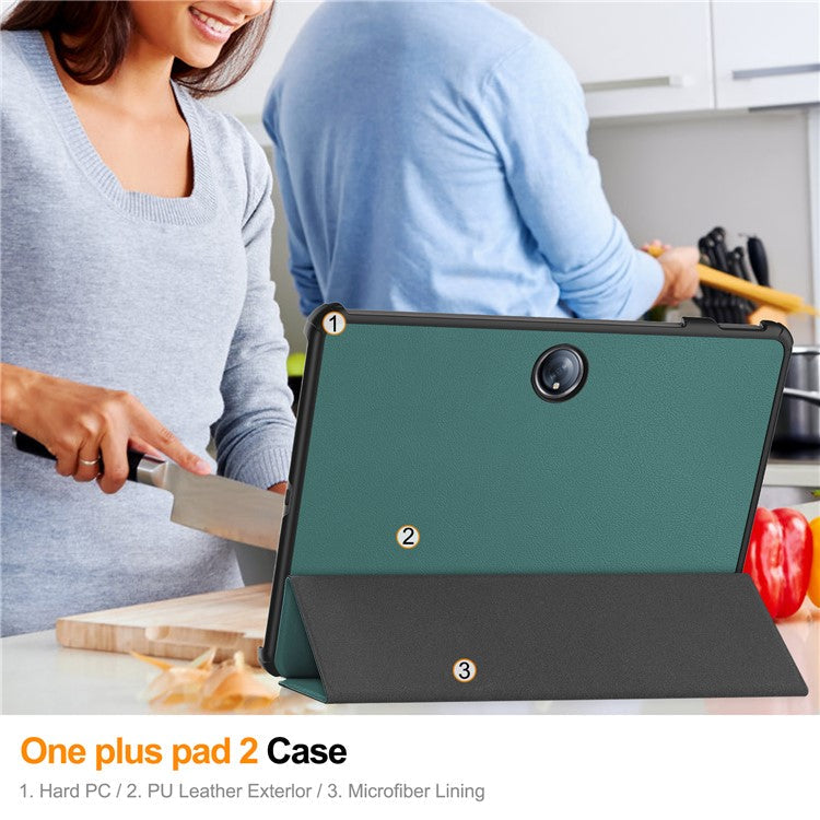 For OnePlus Pad 2 Case Shockproof Leather Stand Tablet Cover - Blackish Green
