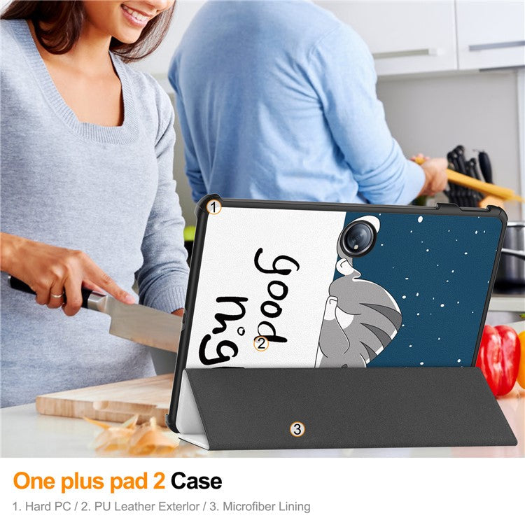 For OnePlus Pad 2 Stand Case Pattern Print Leather Tablet Cover - Cat