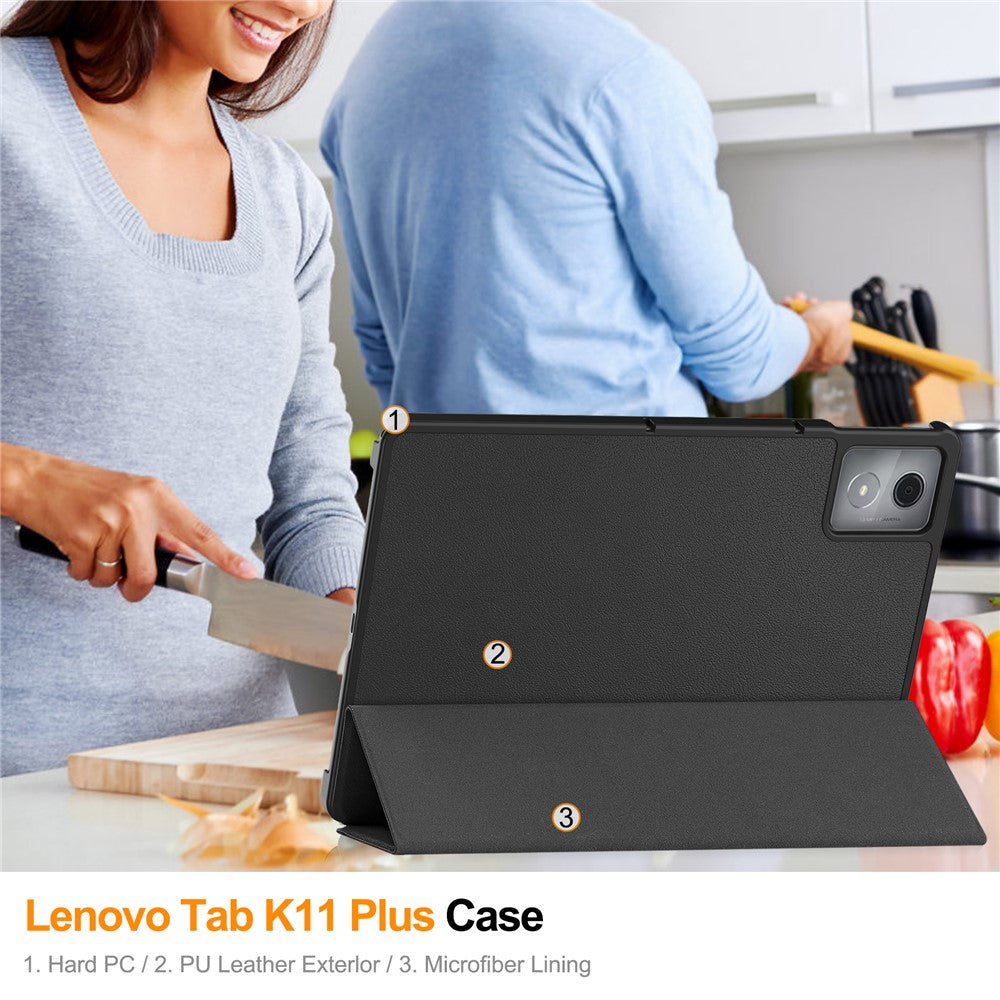 For Lenovo Tab K11 Plus Shockproof Case Leather Stand Tablet Cover - Black