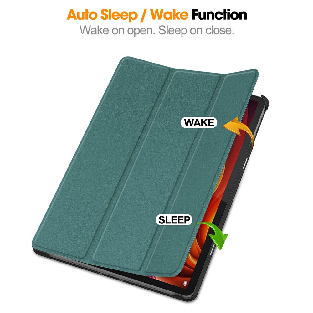 For Lenovo Tab K11 Plus Shockproof Case Leather Stand Tablet Cover - Blackish Green