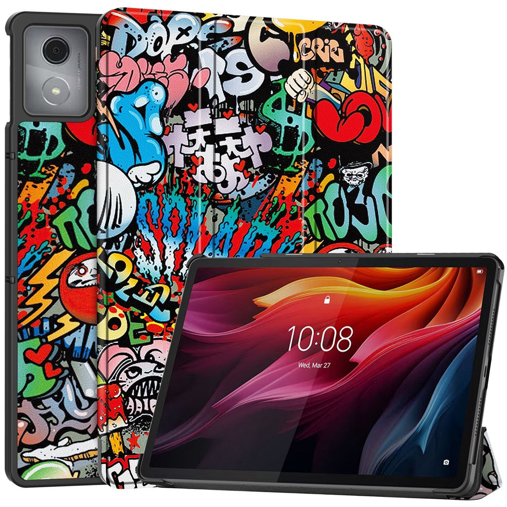For Lenovo Tab K11 Plus Case Pattern Print Leather Tablet Cover with Stand - Graffiti