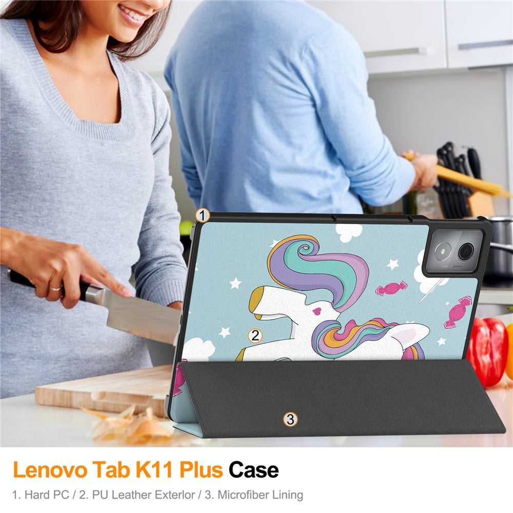 For Lenovo Tab K11 Plus Case Pattern Print Leather Tablet Cover with Stand - Horse
