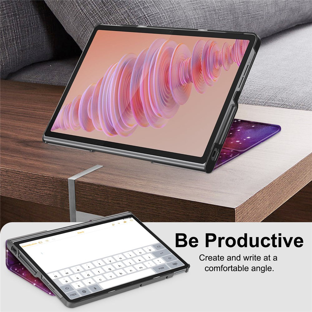 For Lenovo Tab Plus 11.5-inch TB351FU Case Pattern Tablet Leather Cover Hollow Heat Dissipation - Galaxy