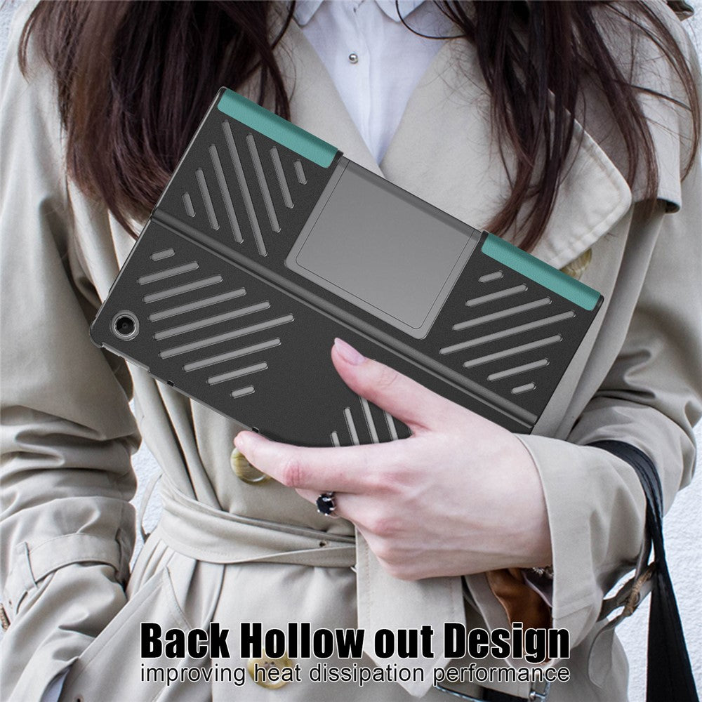 For Lenovo Tab Plus 11.5-inch TB351FU Case Heat Dissipation Stand Leather Tablet Cover - Blackish Green