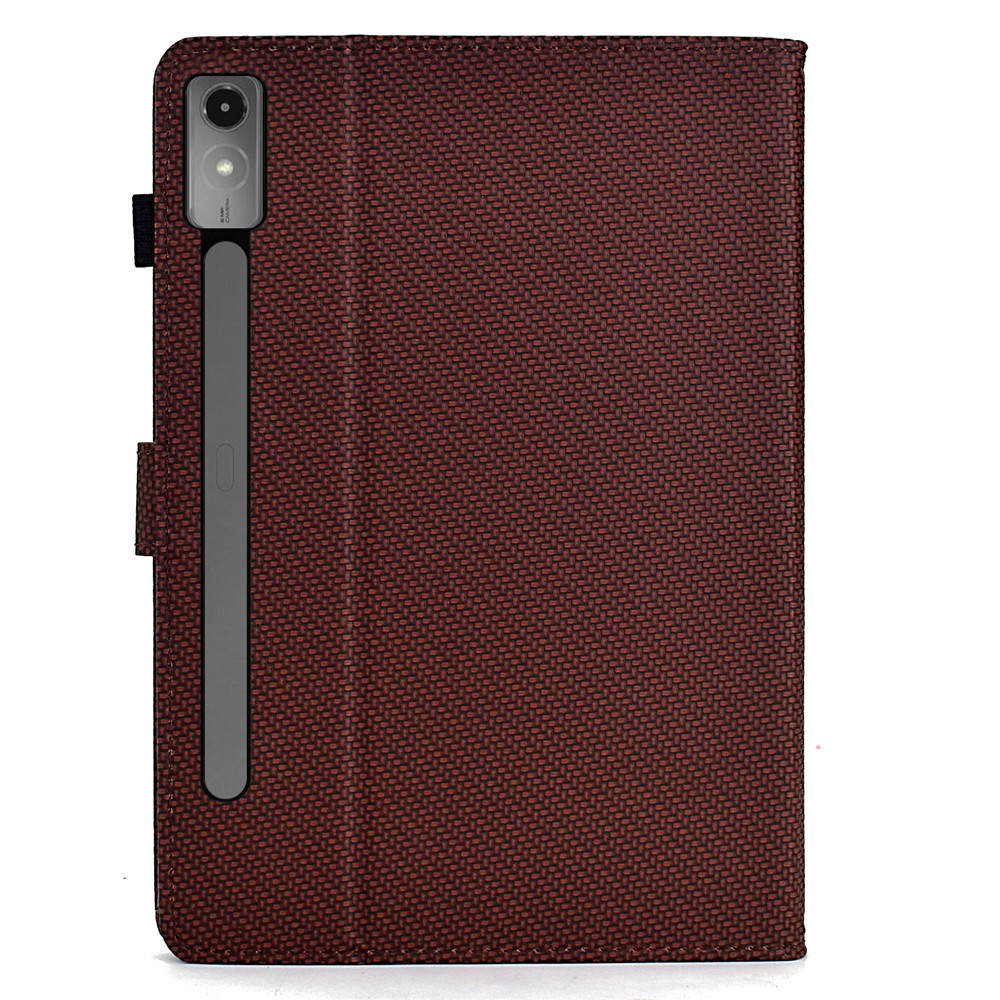 For Lenovo Tab P12 Leather Case Carbon Fiber Texture Tablet Cover Stand View - Brown