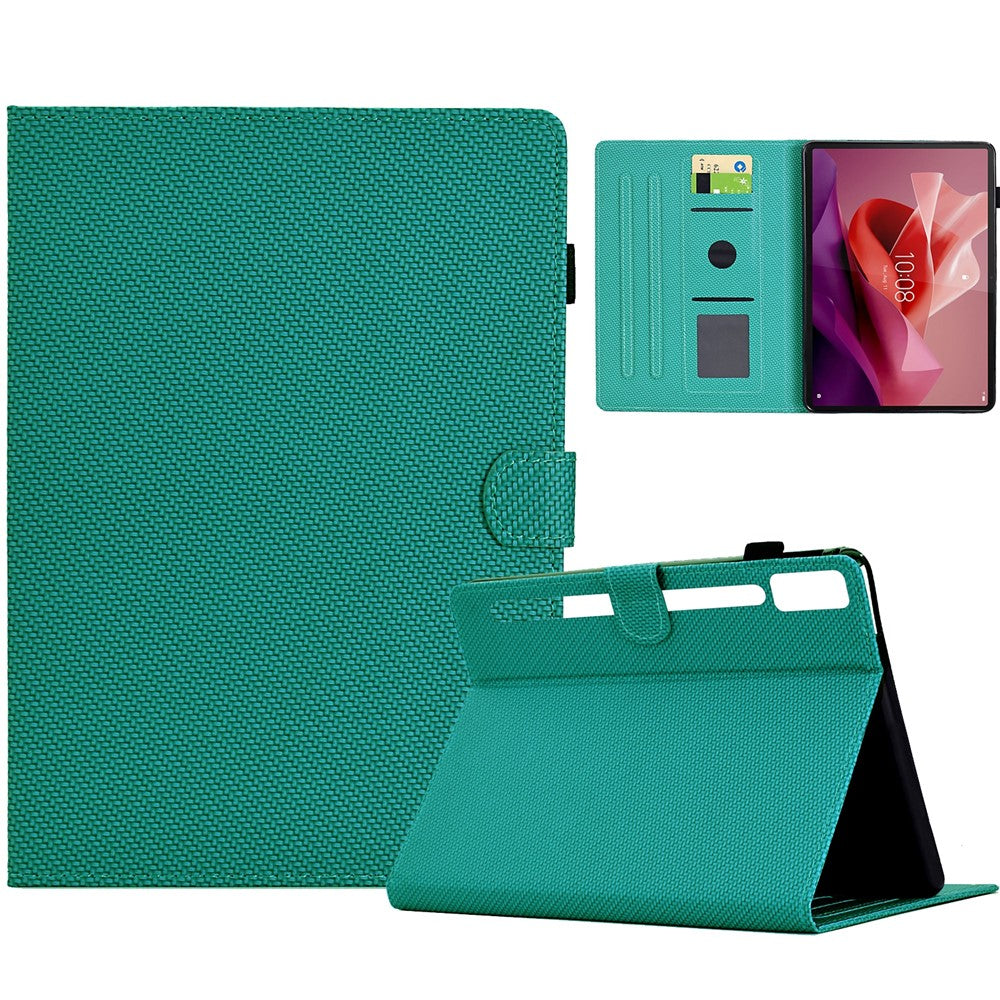 For Lenovo Tab P12 Leather Case Carbon Fiber Texture Tablet Cover Stand View - Baby Blue