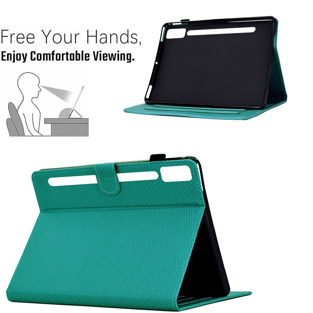 For Lenovo Tab P12 Leather Case Carbon Fiber Texture Tablet Cover Stand View - Baby Blue