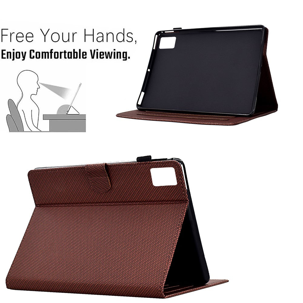 For Lenovo Tab M11 / Xiaoxin Pad 11 2024 Case Carbon Fiber Texture Leather Tablet Cover - Brown