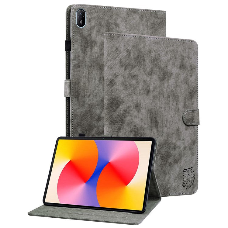 For Huawei MatePad SE 11 Tablet Cases Tiger Imprint Anti-Slip Protective PU Leather Cover - Grey