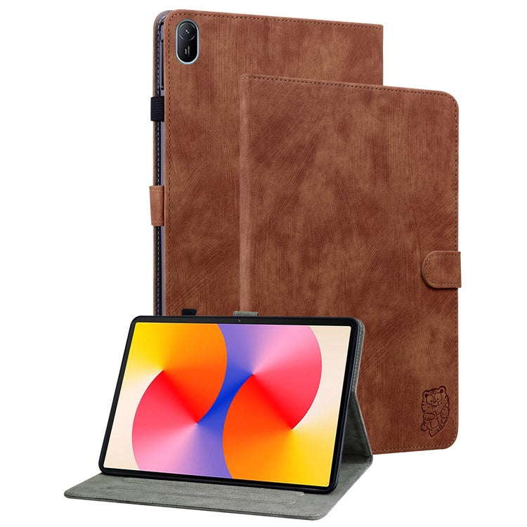 For Huawei MatePad SE 11 Tablet Cases Tiger Imprint Anti-Slip Protective PU Leather Cover - Brown