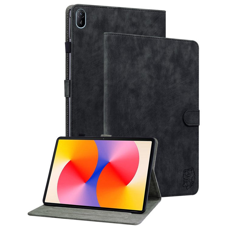 For Huawei MatePad SE 11 Tablet Cases Tiger Imprint Anti-Slip Protective PU Leather Cover - Black