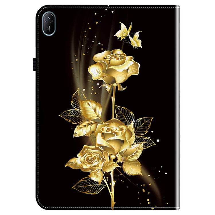 For Huawei MatePad SE 11 Case Pattern Print PU Leather Stand Tablet Cover with Card Slots - Gold Butterfly Rose