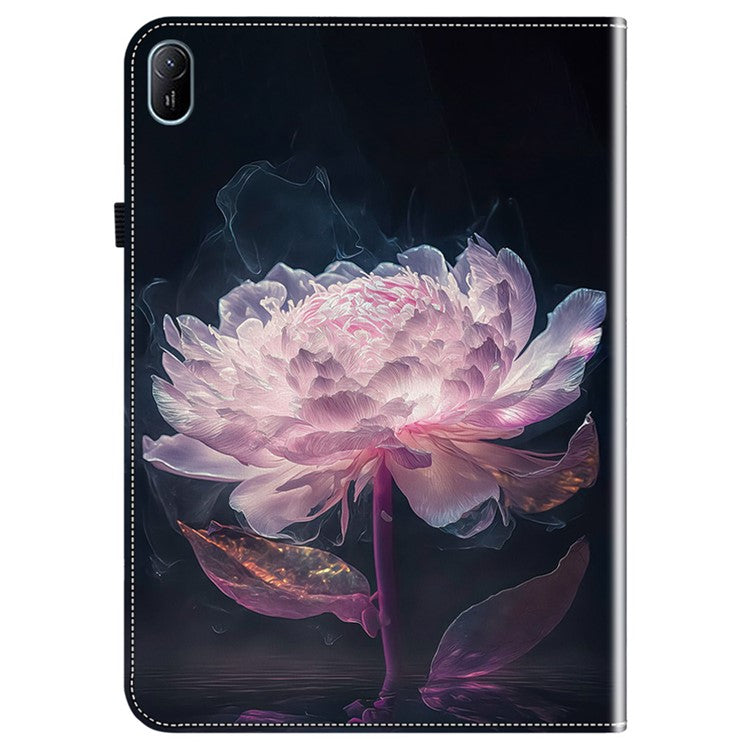 For Huawei MatePad SE 11 Case Pattern Print PU Leather Stand Tablet Cover with Card Slots - Purple Peony