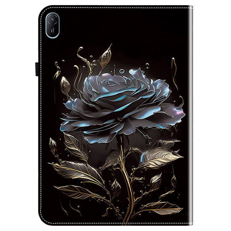 For Huawei MatePad SE 11 Case Pattern Print PU Leather Stand Tablet Cover with Card Slots - Black Rose