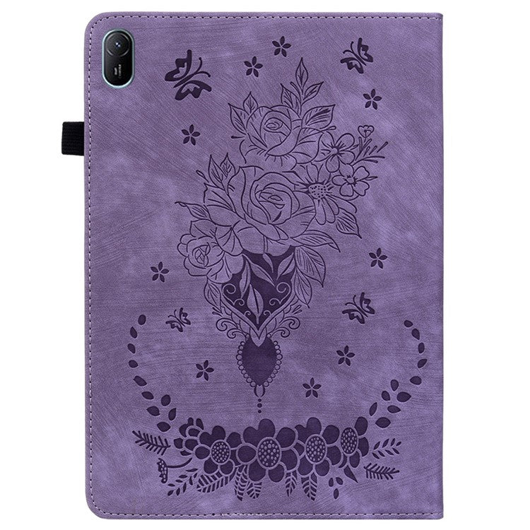 For Huawei MatePad SE 11 Case Rose Flower Protective Leather Cover with Card Holder - Purple