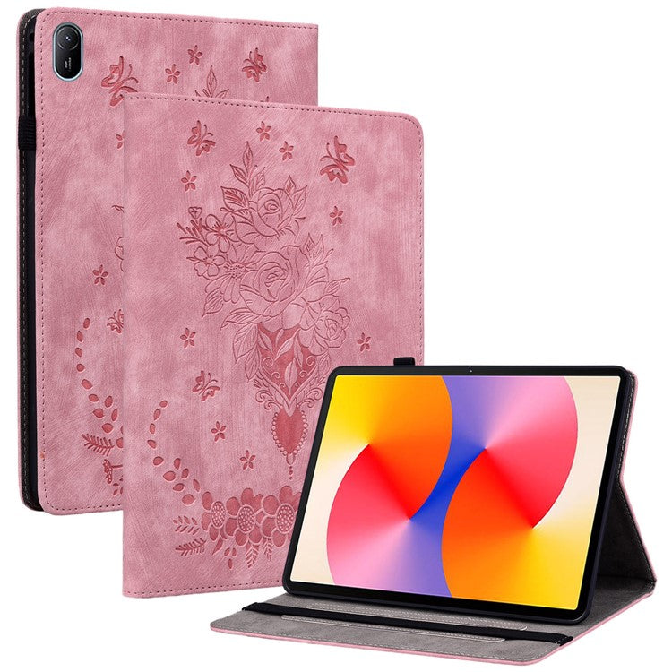 For Huawei MatePad SE 11 Case Rose Flower Protective Leather Cover with Card Holder - Pink