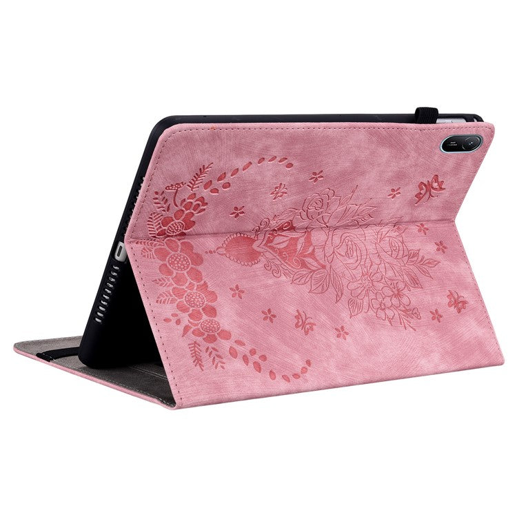 For Huawei MatePad SE 11 Case Rose Flower Protective Leather Cover with Card Holder - Pink