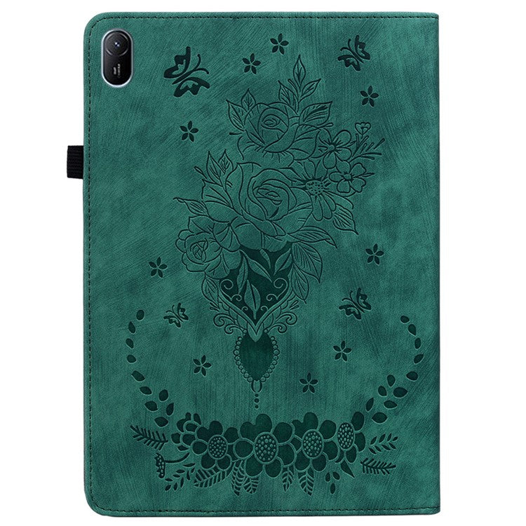 For Huawei MatePad SE 11 Case Rose Flower Protective Leather Cover with Card Holder - Green