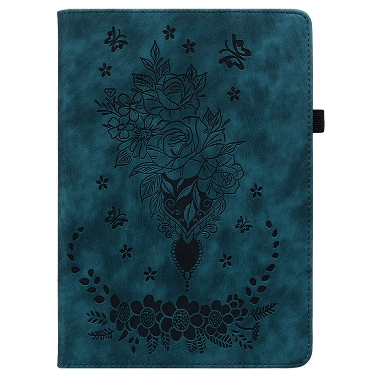 For Huawei MatePad SE 11 Case Rose Flower Protective Leather Cover with Card Holder - Blue