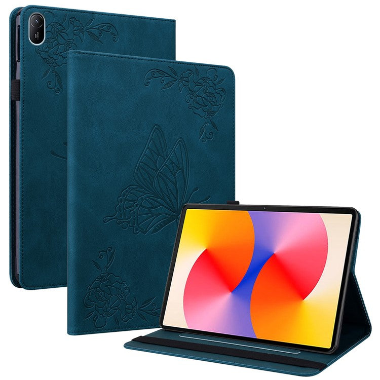 For Huawei MatePad SE 11 Case Imprinted Butterfly Flower PU Leather Flip Card Slots Tablet Cover - Blue