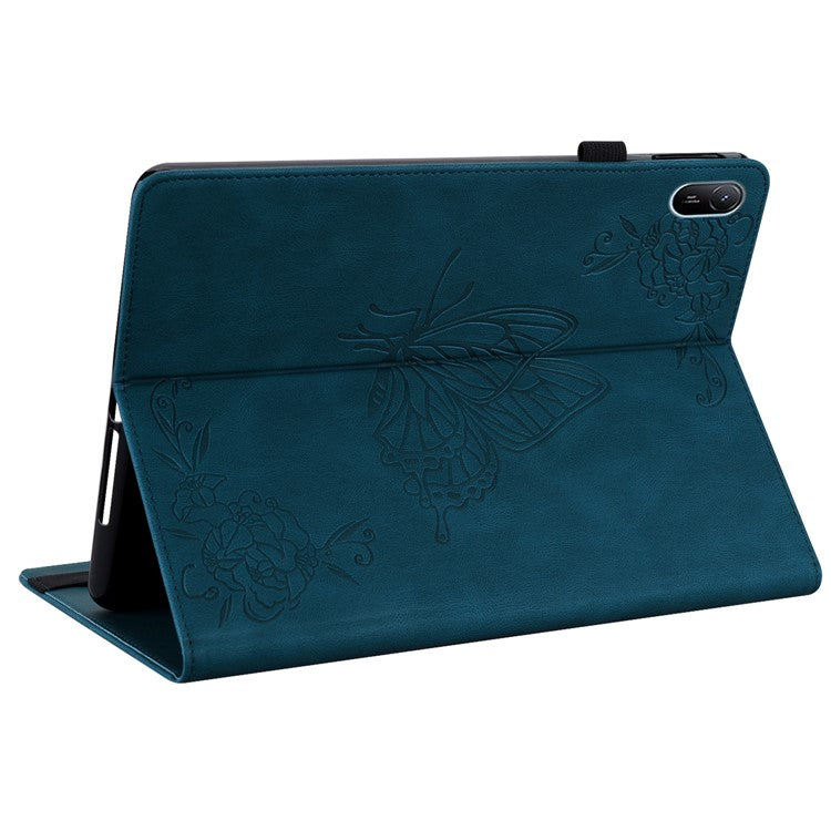 For Huawei MatePad SE 11 Case Imprinted Butterfly Flower PU Leather Flip Card Slots Tablet Cover - Blue