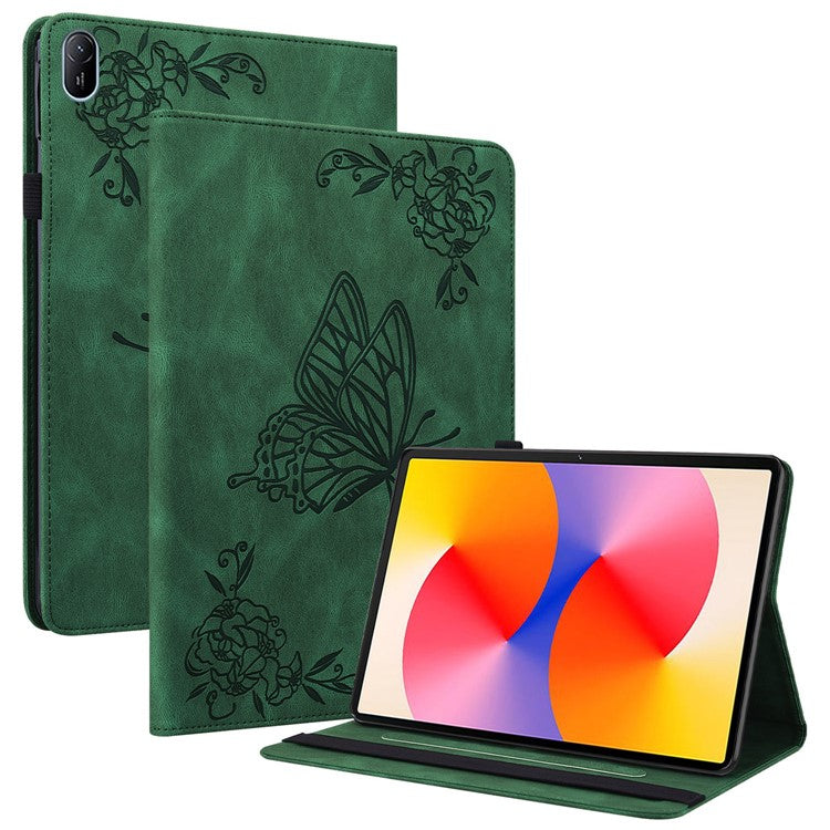 For Huawei MatePad SE 11 Case Imprinted Butterfly Flower PU Leather Flip Card Slots Tablet Cover - Green