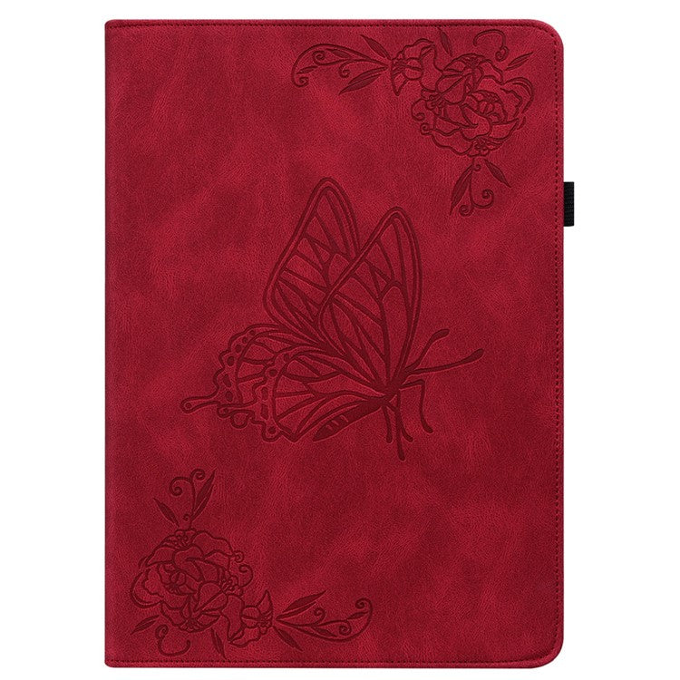 For Huawei MatePad SE 11 Case Imprinted Butterfly Flower PU Leather Flip Card Slots Tablet Cover - Red