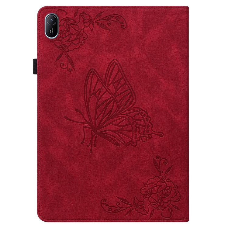For Huawei MatePad SE 11 Case Imprinted Butterfly Flower PU Leather Flip Card Slots Tablet Cover - Red