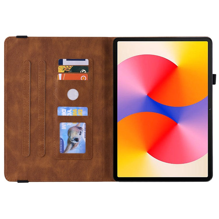 For Huawei MatePad SE 11 Case Imprinted Butterfly Flower PU Leather Flip Card Slots Tablet Cover - Brown