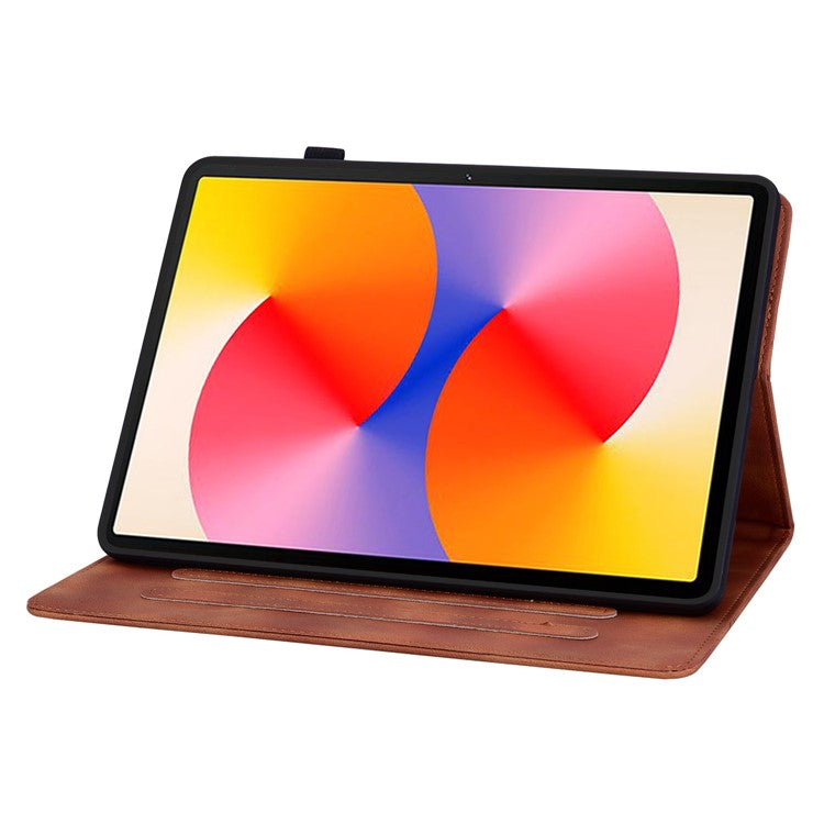 For Huawei MatePad SE 11 Case Lily Flower Imprint Leather Tablet Cover with Card Slots - Brown