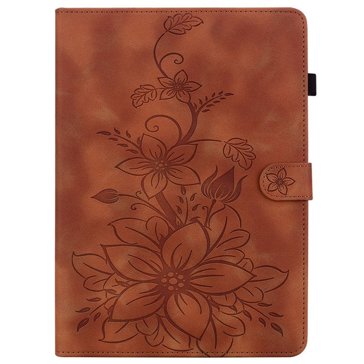 For Huawei MatePad SE 11 Case Lily Flower Imprint Leather Tablet Cover with Card Slots - Brown