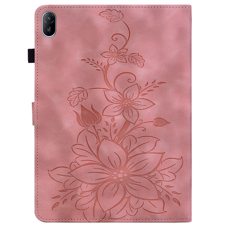 For Huawei MatePad SE 11 Case Lily Flower Imprint Leather Tablet Cover with Card Slots - Pink