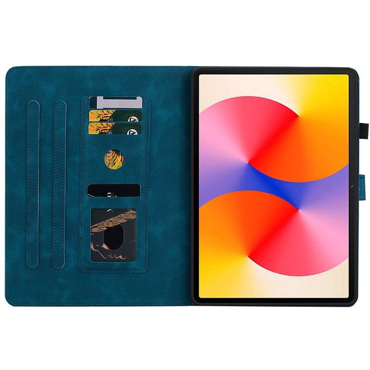 For Huawei MatePad SE 11 Case Lily Flower Imprint Leather Tablet Cover with Card Slots - Blue