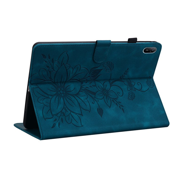For Huawei MatePad SE 11 Case Lily Flower Imprint Leather Tablet Cover with Card Slots - Blue