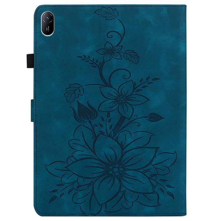 For Huawei MatePad SE 11 Case Lily Flower Imprint Leather Tablet Cover with Card Slots - Blue