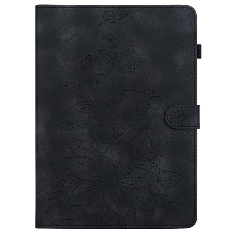 For Huawei MatePad SE 11 Case Lily Flower Imprint Leather Tablet Cover with Card Slots - Black