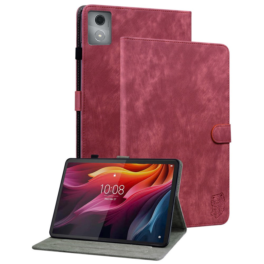 For Lenovo Tab K11 Plus Cases Anti-Slip Tiger Imprint PU Leather Tablet Cover - Red