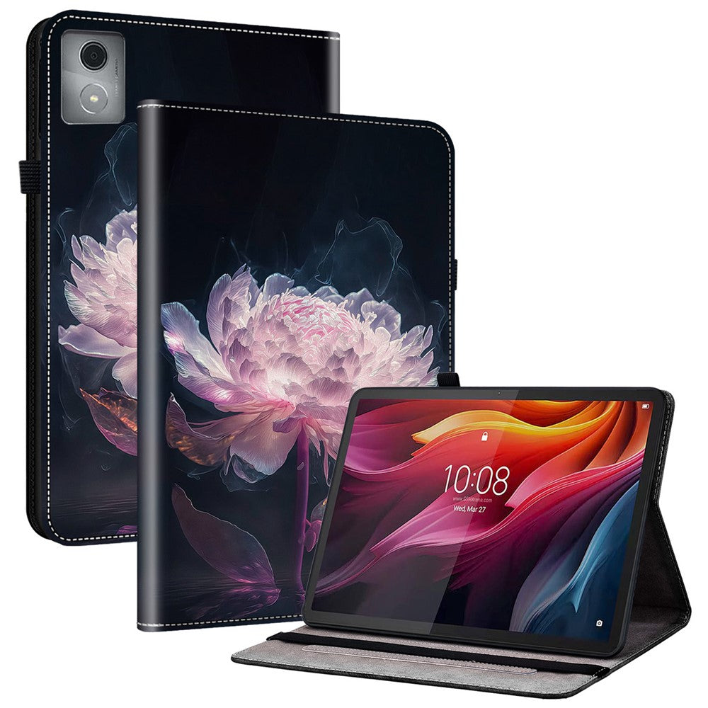 For Lenovo Tab K11 Plus Stand Case Pattern Print Card Slots PU Leather Tablet Cover - Purple Peony