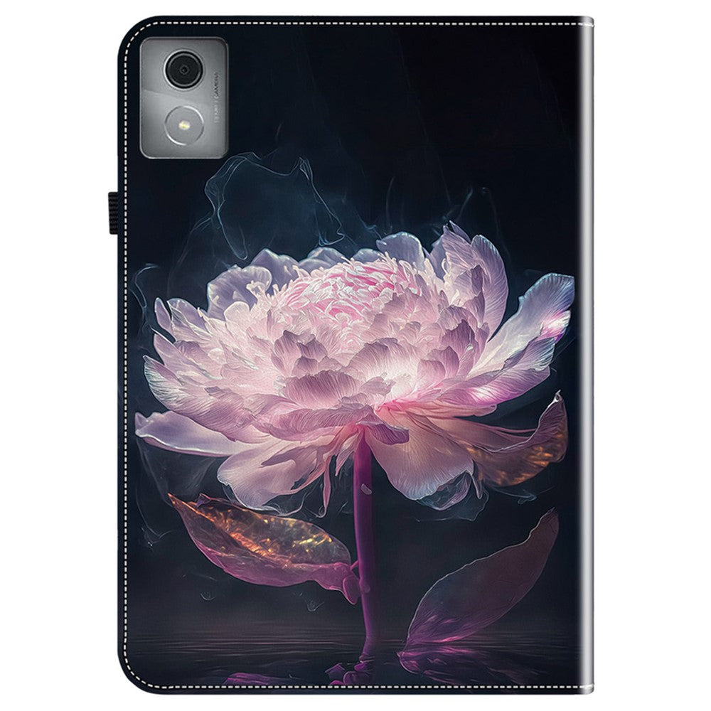 For Lenovo Tab K11 Plus Stand Case Pattern Print Card Slots PU Leather Tablet Cover - Purple Peony