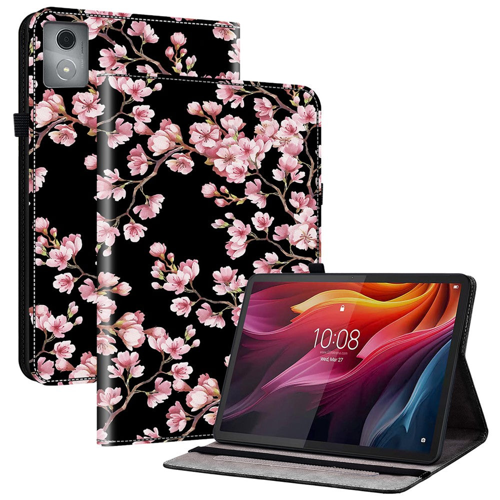 For Lenovo Tab K11 Plus Stand Case Pattern Print Card Slots PU Leather Tablet Cover - Plum Blossom