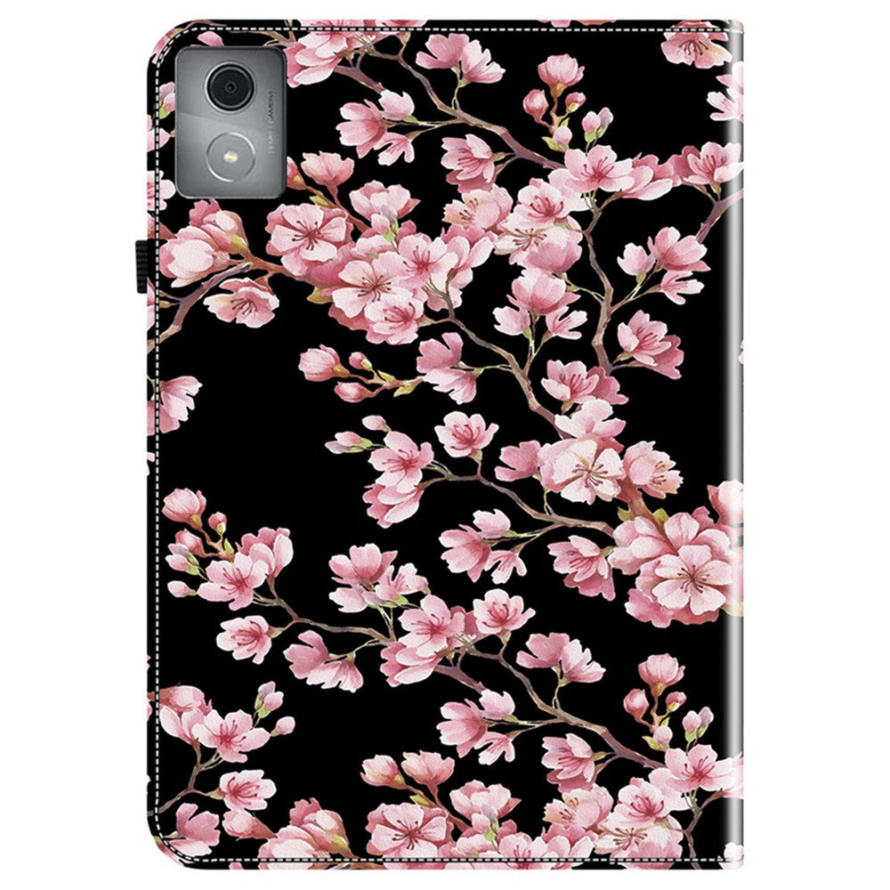 For Lenovo Tab K11 Plus Stand Case Pattern Print Card Slots PU Leather Tablet Cover - Plum Blossom