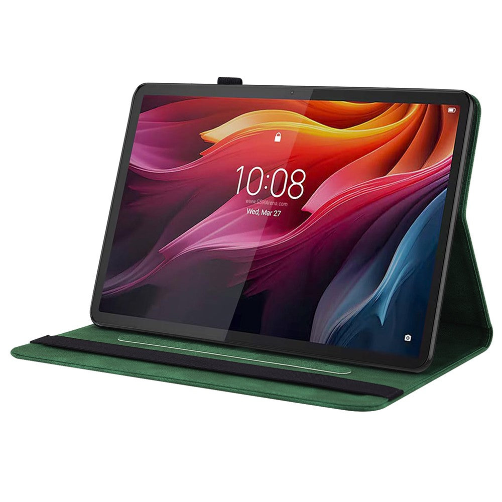 For Lenovo Tab K11 Plus Case Butterfly Flower Imprint PU Leather Tablet Cover with Card Slots - Green