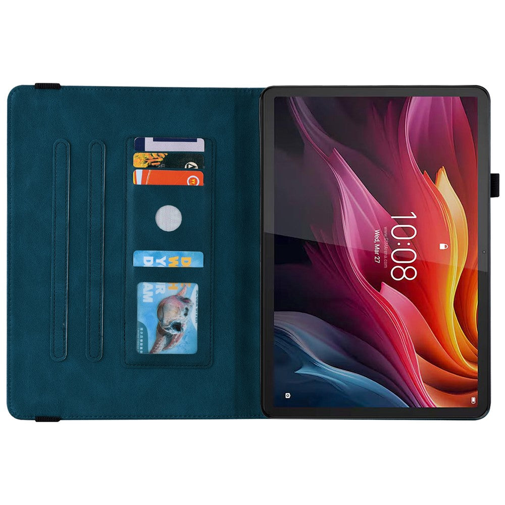 For Lenovo Tab K11 Plus Case Butterfly Flower Imprint PU Leather Tablet Cover with Card Slots - Blue