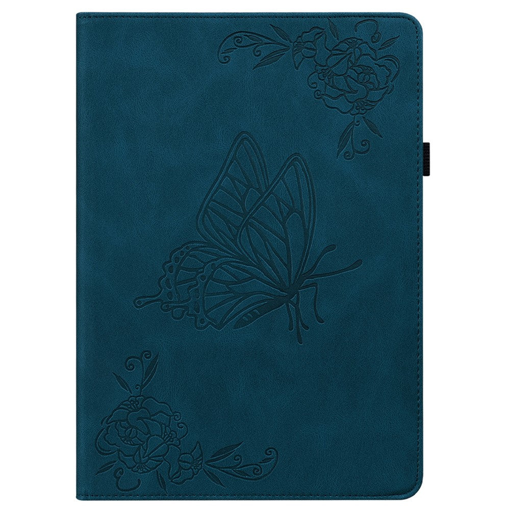 For Lenovo Tab K11 Plus Case Butterfly Flower Imprint PU Leather Tablet Cover with Card Slots - Blue