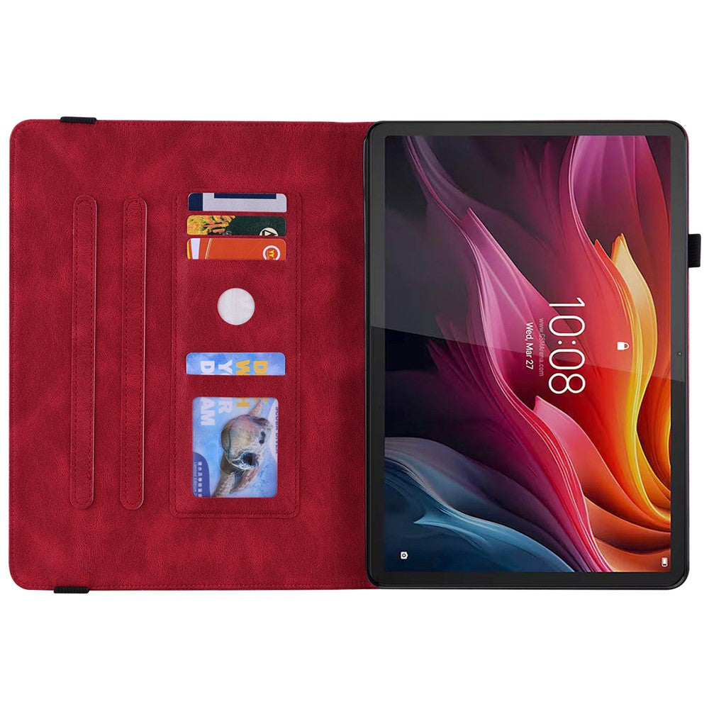 For Lenovo Tab K11 Plus Case Butterfly Flower Imprint PU Leather Tablet Cover with Card Slots - Red