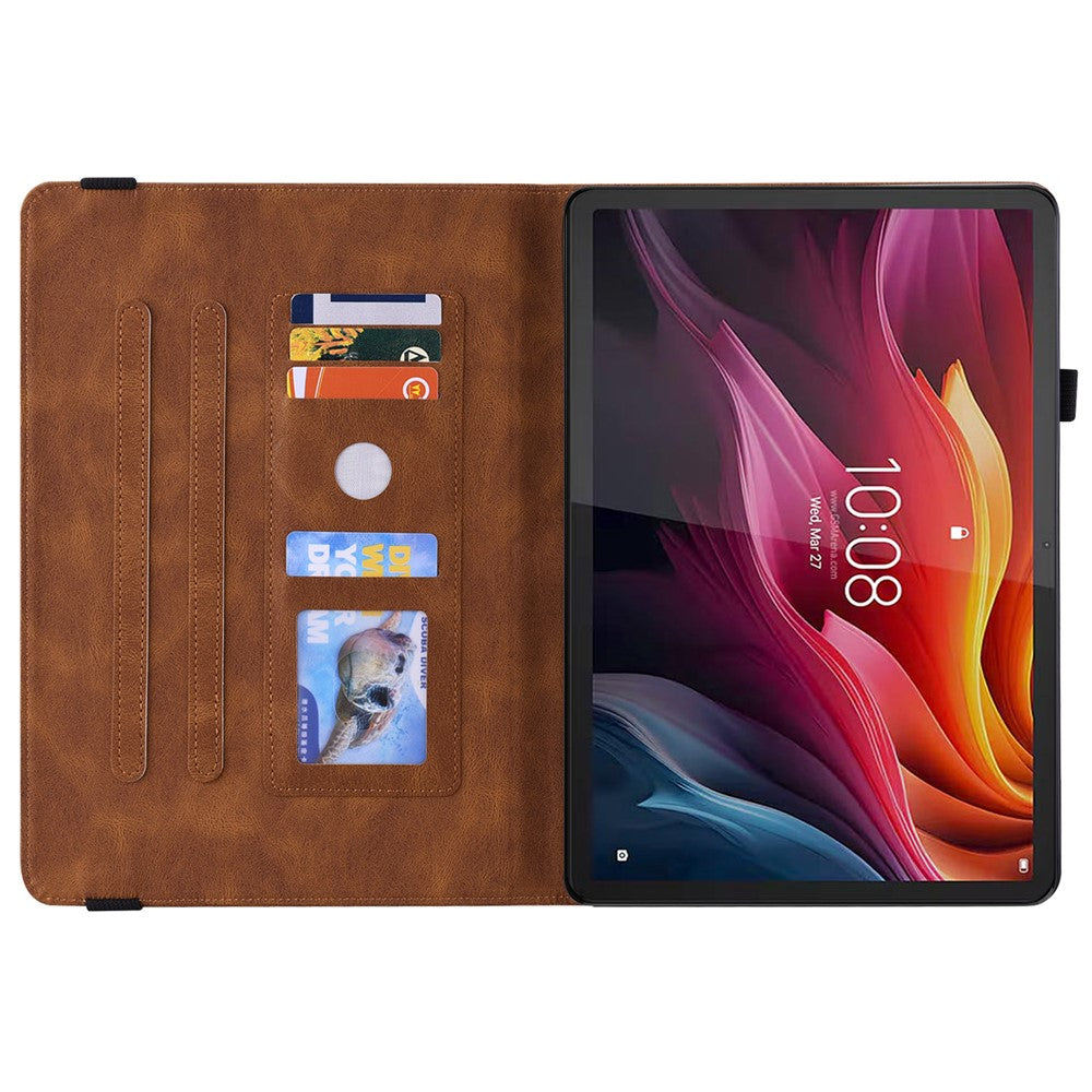 For Lenovo Tab K11 Plus Case Butterfly Flower Imprint PU Leather Tablet Cover with Card Slots - Brown