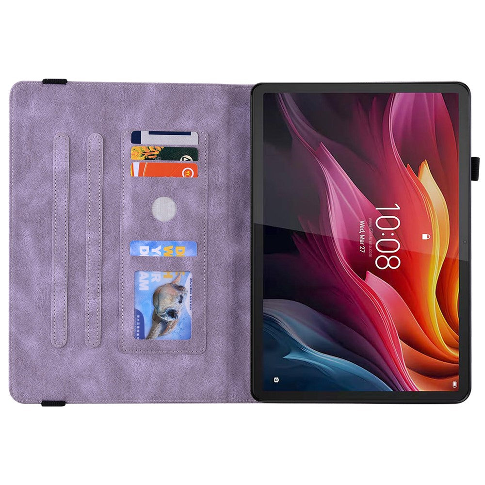 For Lenovo Tab K11 Plus Case Butterfly Flower Imprint PU Leather Tablet Cover with Card Slots - Purple