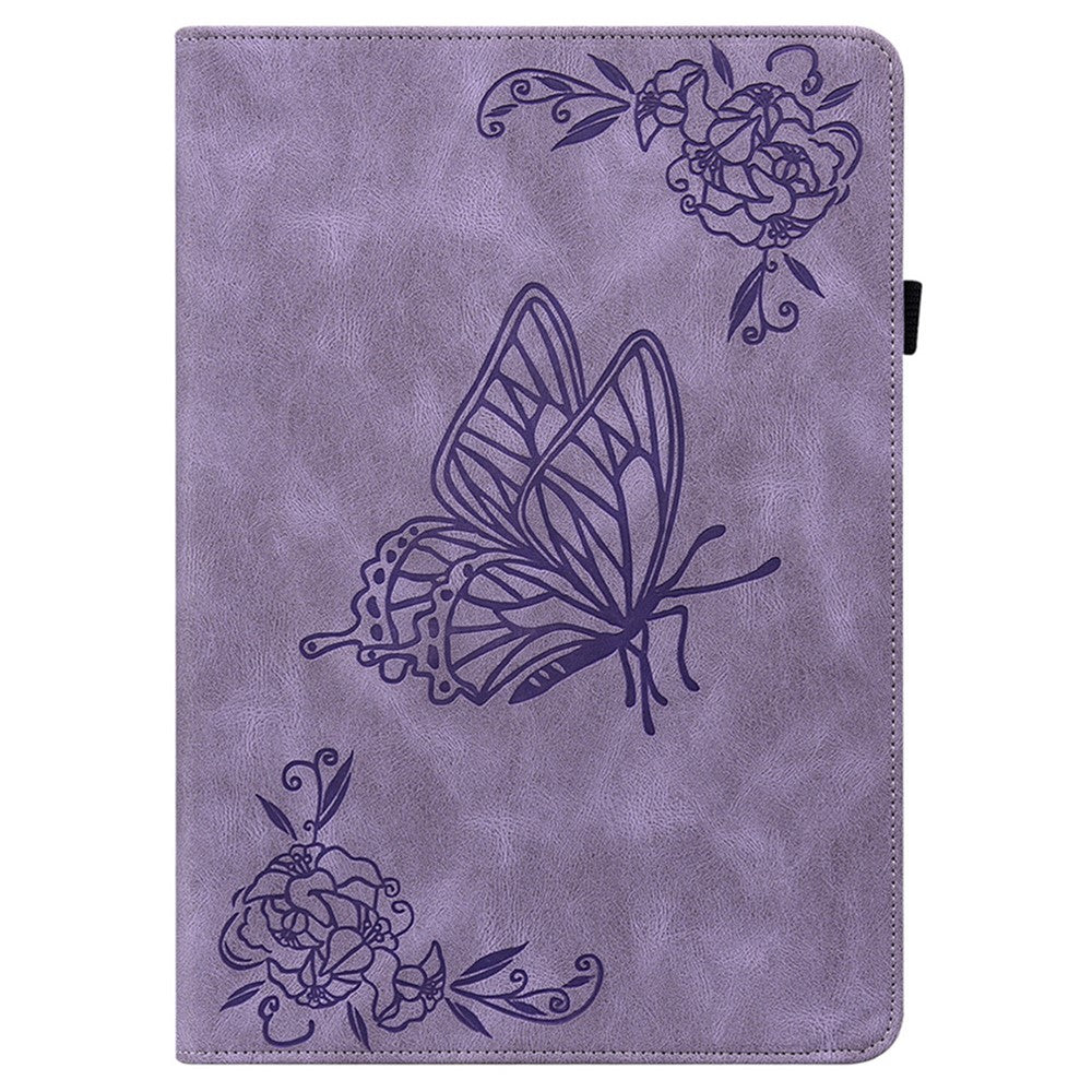 For Lenovo Tab K11 Plus Case Butterfly Flower Imprint PU Leather Tablet Cover with Card Slots - Purple